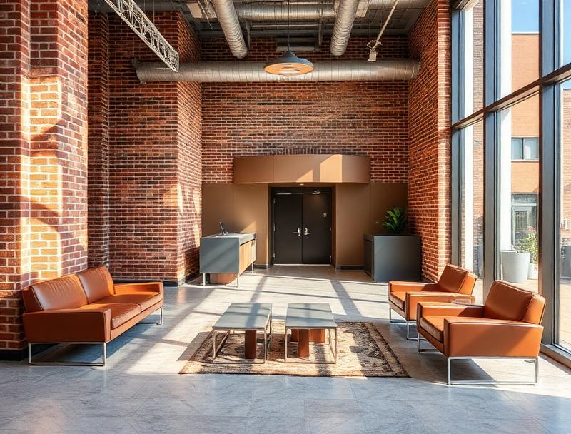 Refurbished lobby with brick accents